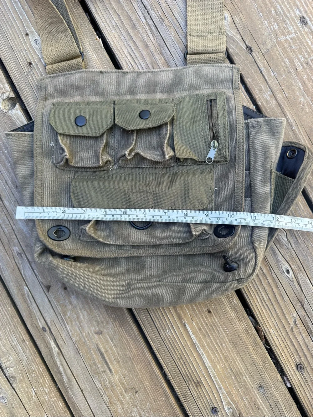 Olive Green Tactical Canvas Crossbody Bag - Men